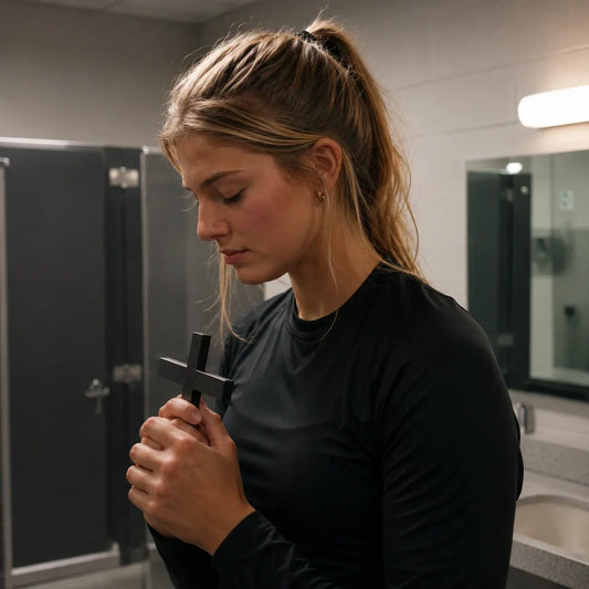a girl reciting bible to calm her anxiety before a big competition.