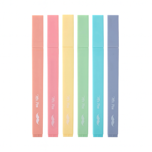 Set of six colorful markers with visible brand name on a white background