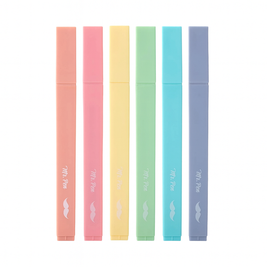 Set of six colorful markers with visible brand name on a white background